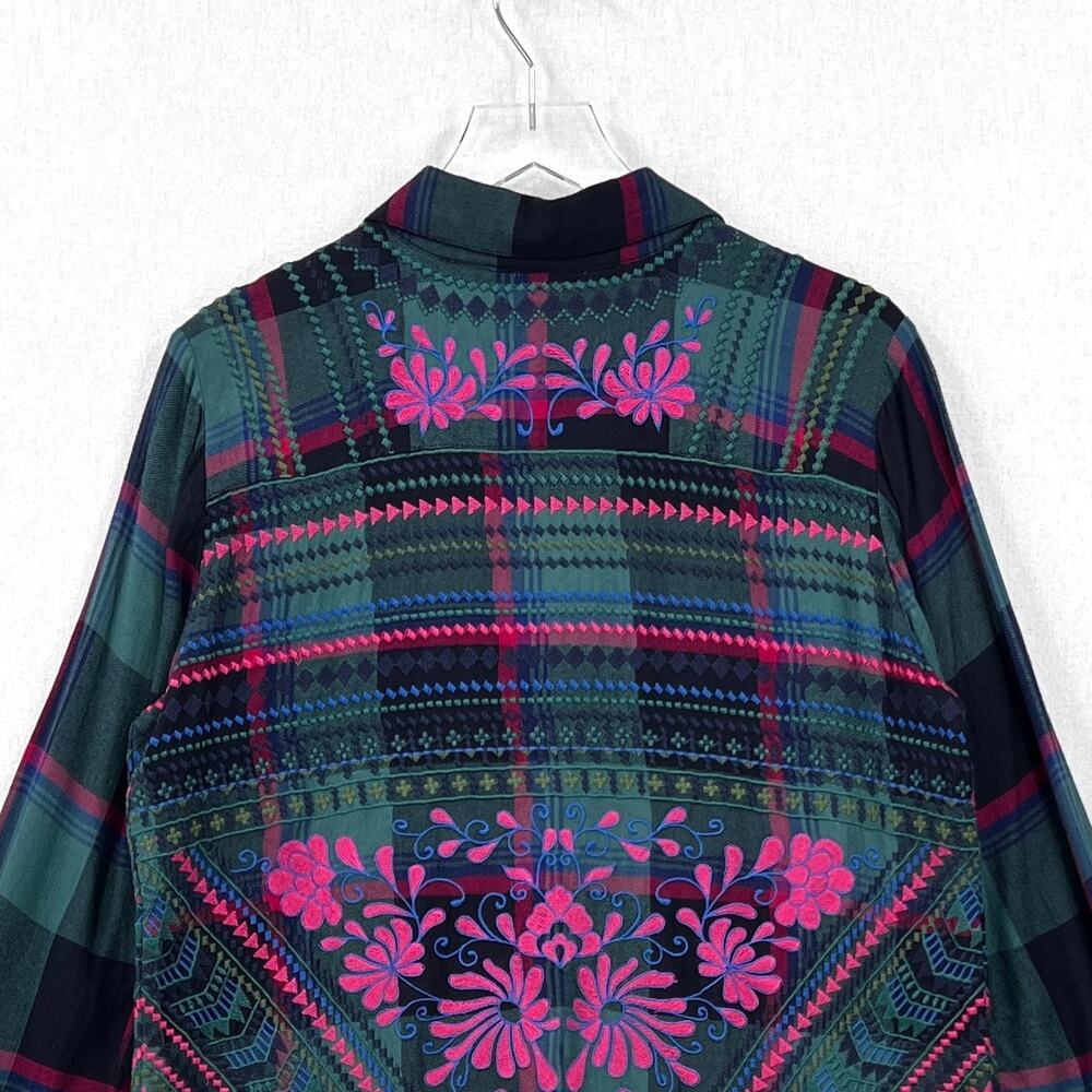 TOLANI COLLECTION Plaid Embroidered Button Up Shirt Womens Medium Green Black - Picture 6 of 16